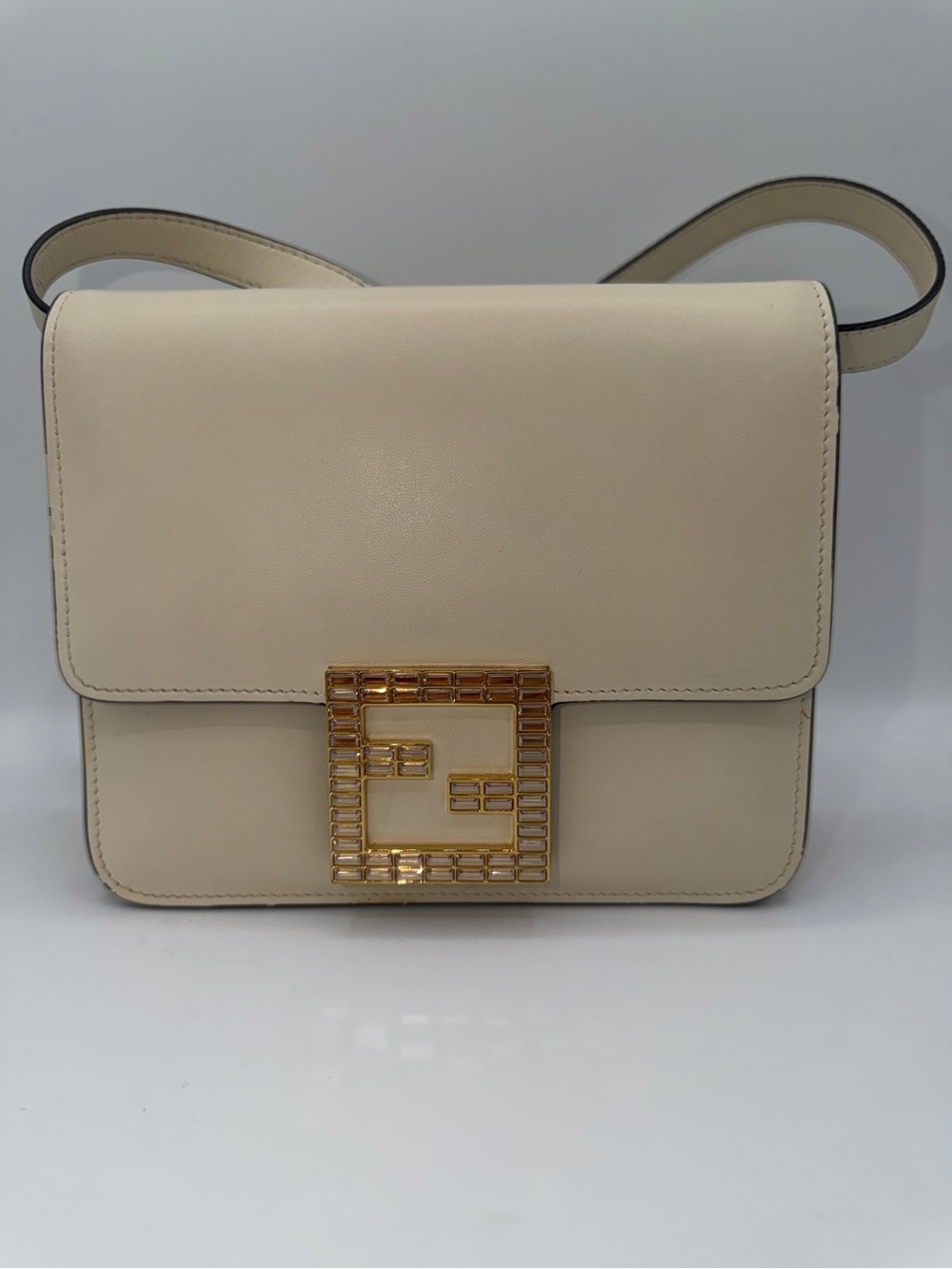 Fendi FAB Crossbody Bag Leather Crystal Fab Ivory